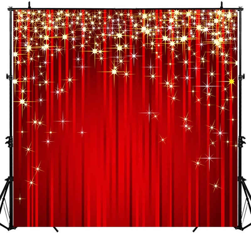 Sensfun 6x6ft Red Star Christmas Backdrop Gold Glitter Star Photography Background Red Streamer Photobooth Backdrops for Adult Awards Event Kids Birthday Party Decor Portrait Photo Shoot Studio Props - Image 1